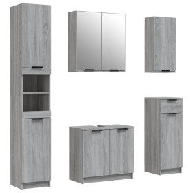 vidaXL 5-tlg. Badmöbel-Set Grau Sonoma-Eiche Holzwerkstoff
