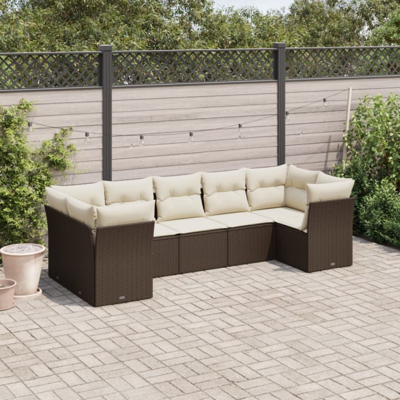 vidaXL 7-tlg. Garten-Sofagarnitur mit Kissen Braun Poly Rattan vidaXL 7-tlg. Garten-Sofagarnitur mit Kissen Braun Poly Rattan
