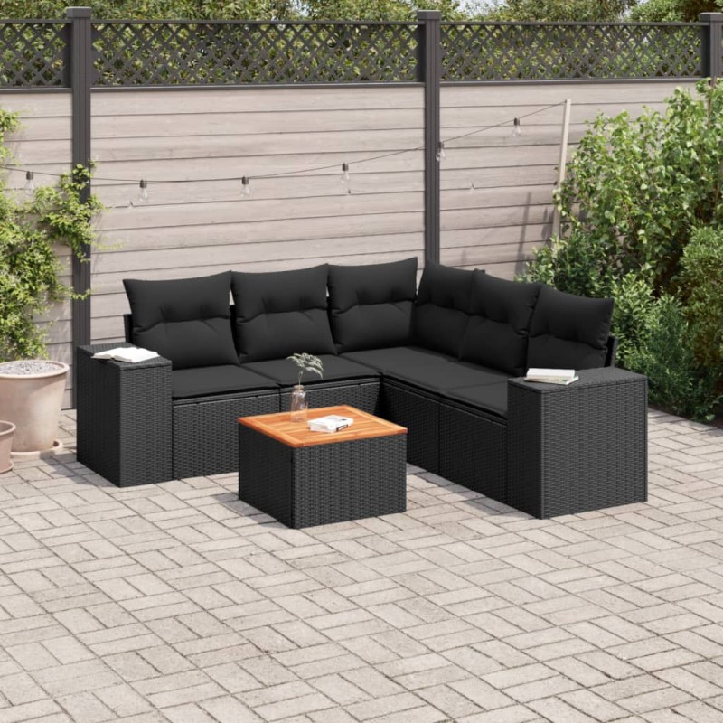 vidaXL 6-tlg. Garten-Sofagarnitur mit Kissen Schwarz Poly Rattan vidaXL 6-tlg. Garten-Sofagarnitur mit Kissen Schwarz Poly Rattan