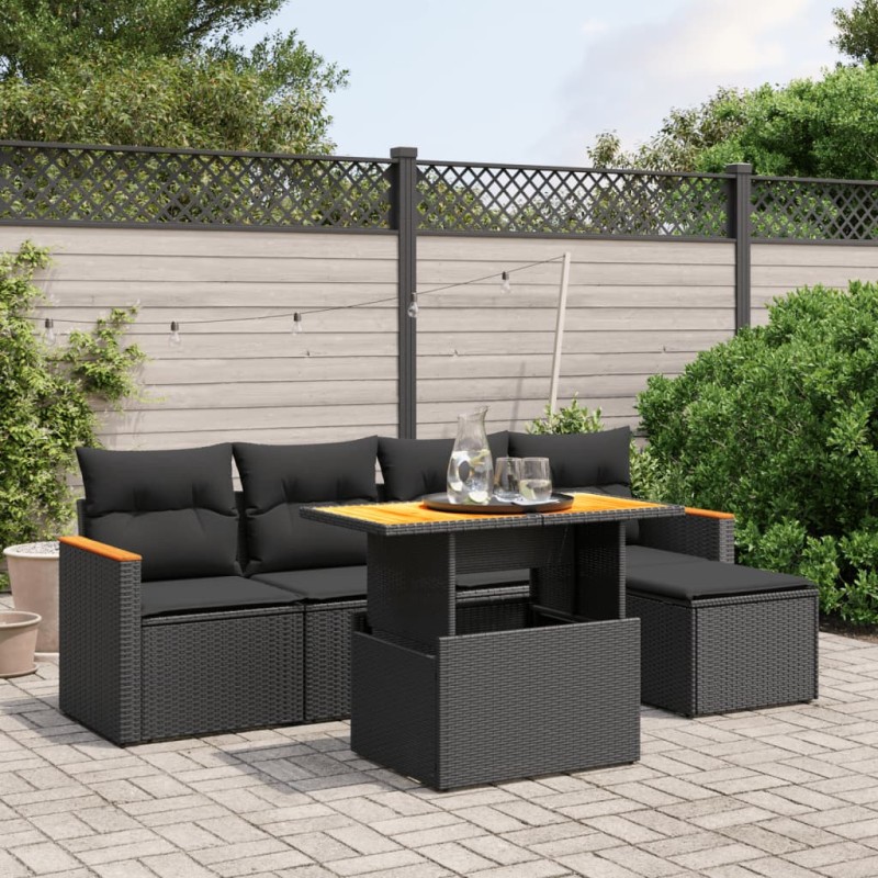 vidaXL 6-tlg. Garten-Sofagarnitur mit Kissen Schwarz Poly Rattan vidaXL 6-tlg. Garten-Sofagarnitur mit Kissen Schwarz Poly Rattan