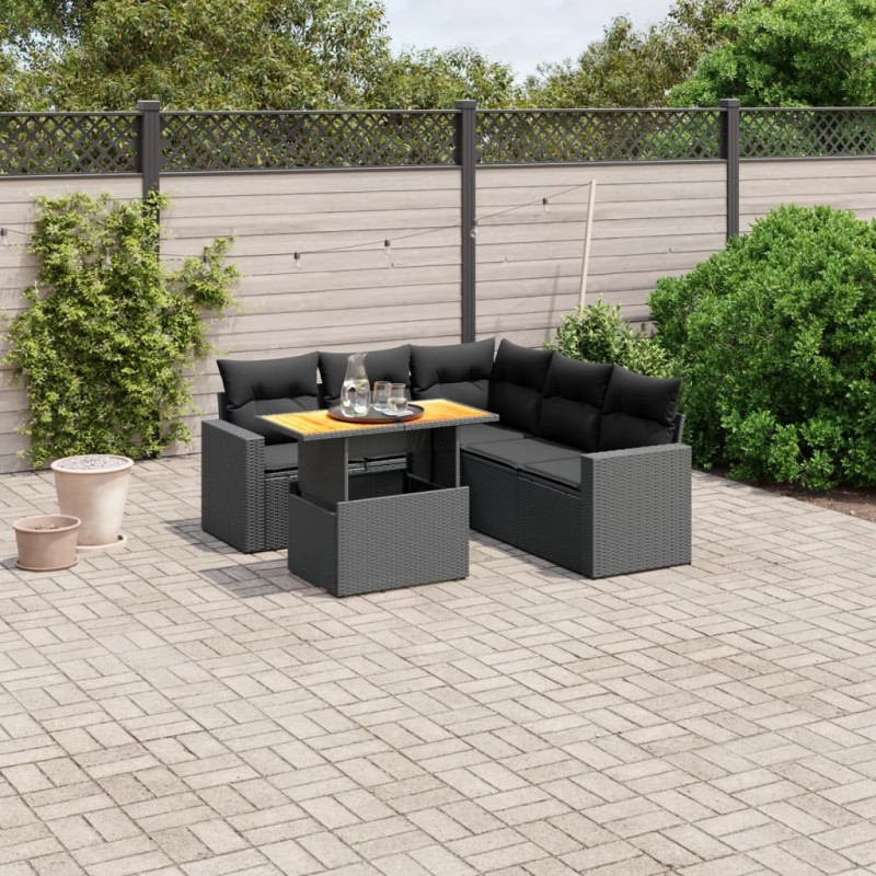 vidaXL 6-tlg. Garten-Sofagarnitur mit Kissen Schwarz Poly Rattan vidaXL 6-tlg. Garten-Sofagarnitur mit Kissen Schwarz Poly Rattan