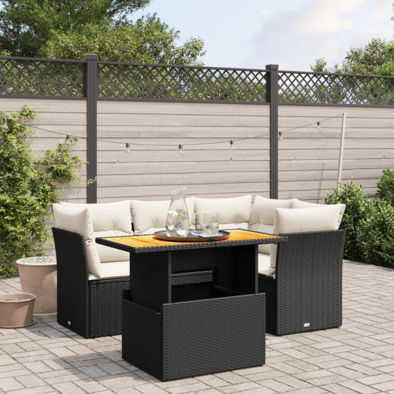 vidaXL 5-tlg. Garten-Sofagarnitur mit Kissen Schwarz Poly Rattan vidaXL 5-tlg. Garten-Sofagarnitur mit Kissen Schwarz Poly Rattan
