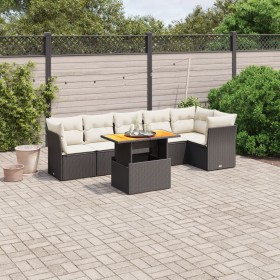 vidaXL 7-tlg. Garten-Sofagarnitur mit Kissen Schwarz Poly Rattan