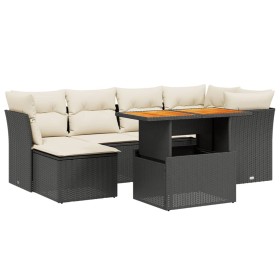 vidaXL 7-tlg. Garten-Sofagarnitur mit Kissen Schwarz Poly Rattan