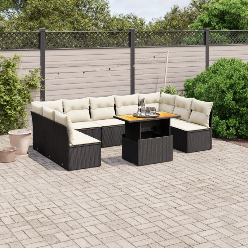 vidaXL 10-tlg. Garten-Sofagarnitur mit Kissen Schwarz Poly Rattan vidaXL 10-tlg. Garten-Sofagarnitur mit Kissen Schwarz Poly Rattan