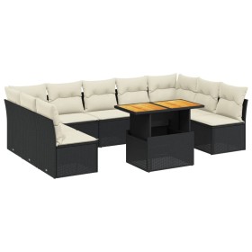 vidaXL 10-tlg. Garten-Sofagarnitur mit Kissen Schwarz Poly Rattan