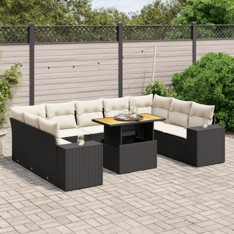 vidaXL 10-tlg. Garten-Sofagarnitur mit Kissen Schwarz Poly Rattan vidaXL 10-tlg. Garten-Sofagarnitur mit Kissen Schwarz Poly Rattan