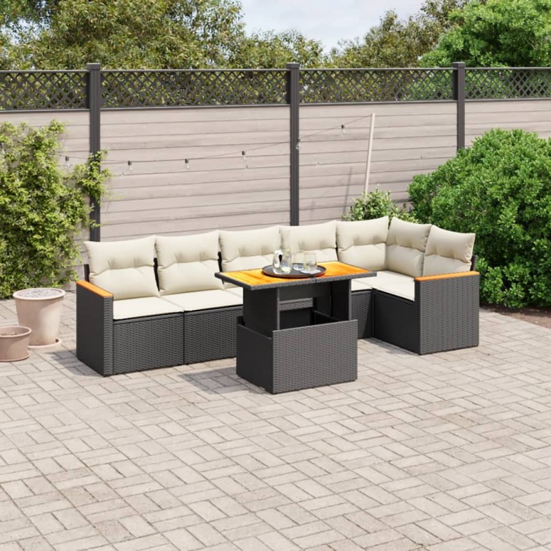vidaXL 7-tlg. Garten-Sofagarnitur mit Kissen Schwarz Poly Rattan vidaXL 7-tlg. Garten-Sofagarnitur mit Kissen Schwarz Poly Rattan