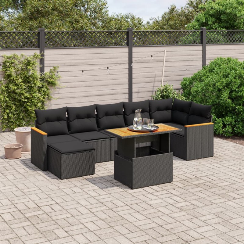 vidaXL 8-tlg. Garten-Sofagarnitur mit Kissen Schwarz Poly Rattan vidaXL 8-tlg. Garten-Sofagarnitur mit Kissen Schwarz Poly Rattan
