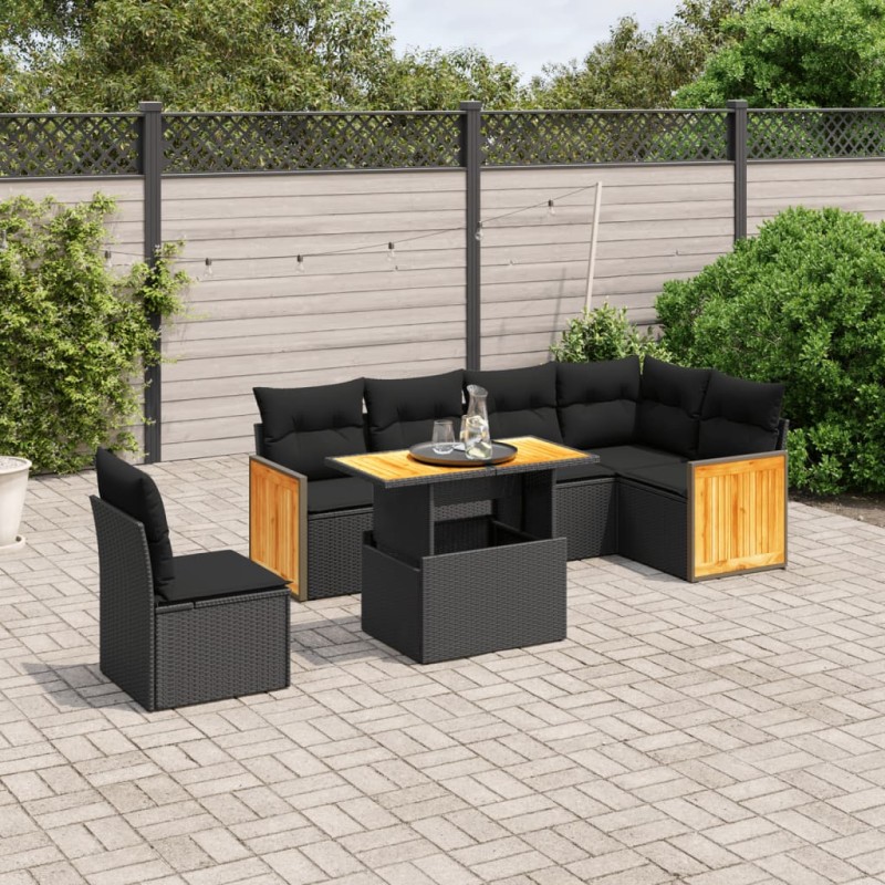 vidaXL 7-tlg. Garten-Sofagarnitur mit Kissen Schwarz Poly Rattan vidaXL 7-tlg. Garten-Sofagarnitur mit Kissen Schwarz Poly Rattan