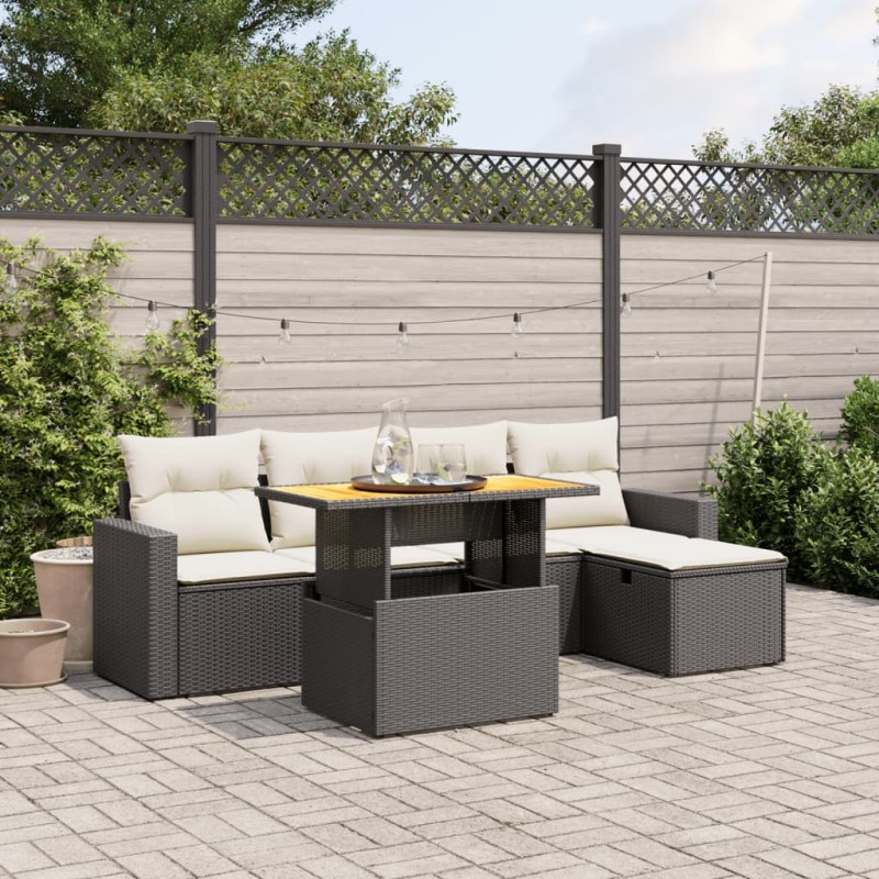 vidaXL 6-tlg. Garten-Sofagarnitur mit Kissen Schwarz Poly Rattan vidaXL 6-tlg. Garten-Sofagarnitur mit Kissen Schwarz Poly Rattan