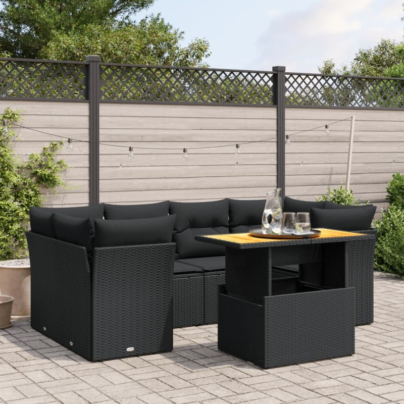 vidaXL 7-tlg. Garten-Sofagarnitur mit Kissen Schwarz Poly Rattan vidaXL 7-tlg. Garten-Sofagarnitur mit Kissen Schwarz Poly Rattan