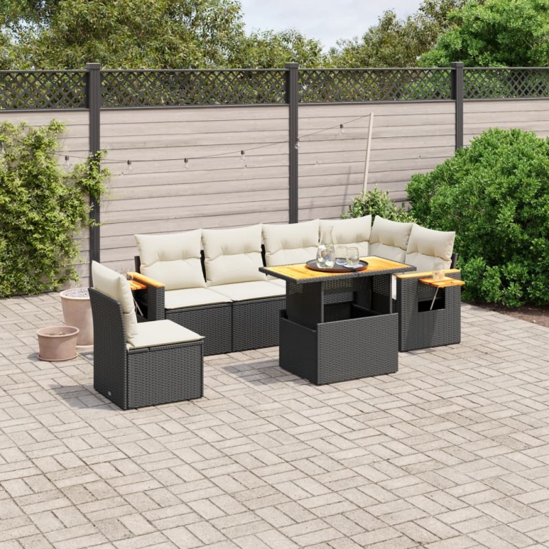 vidaXL 7-tlg. Garten-Sofagarnitur mit Kissen Schwarz Poly Rattan vidaXL 7-tlg. Garten-Sofagarnitur mit Kissen Schwarz Poly Rattan