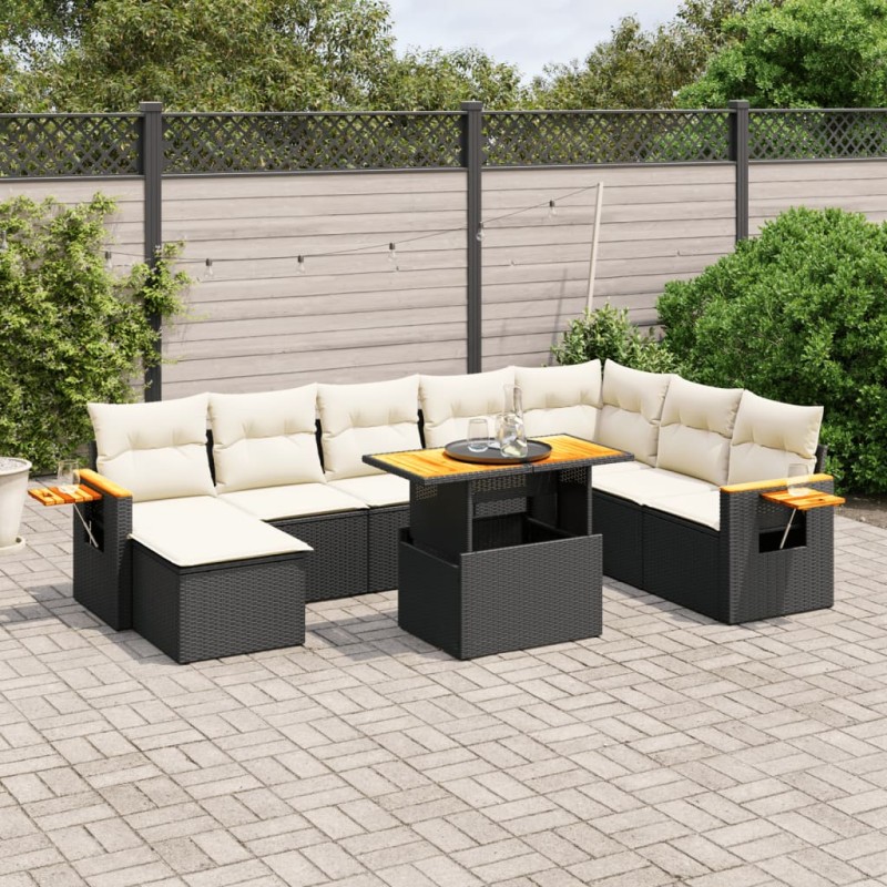 vidaXL 9-tlg. Garten-Sofagarnitur mit Kissen Schwarz Poly Rattan vidaXL 9-tlg. Garten-Sofagarnitur mit Kissen Schwarz Poly Rattan