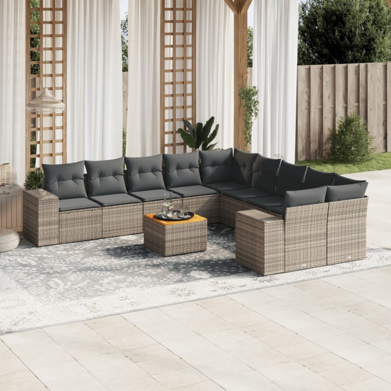 vidaXL 11-tlg. Garten-Sofagarnitur mit Kissen Grau Poly Rattan vidaXL 11-tlg. Garten-Sofagarnitur mit Kissen Grau Poly Rattan