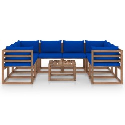 9-tlg. Garten-Lounge-Set mit Kissen in Blau