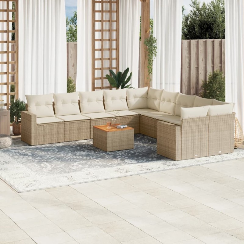 vidaXL 11-tlg. Garten-Sofagarnitur mit Kissen Beige Poly Rattan vidaXL 11-tlg. Garten-Sofagarnitur mit Kissen Beige Poly Rattan