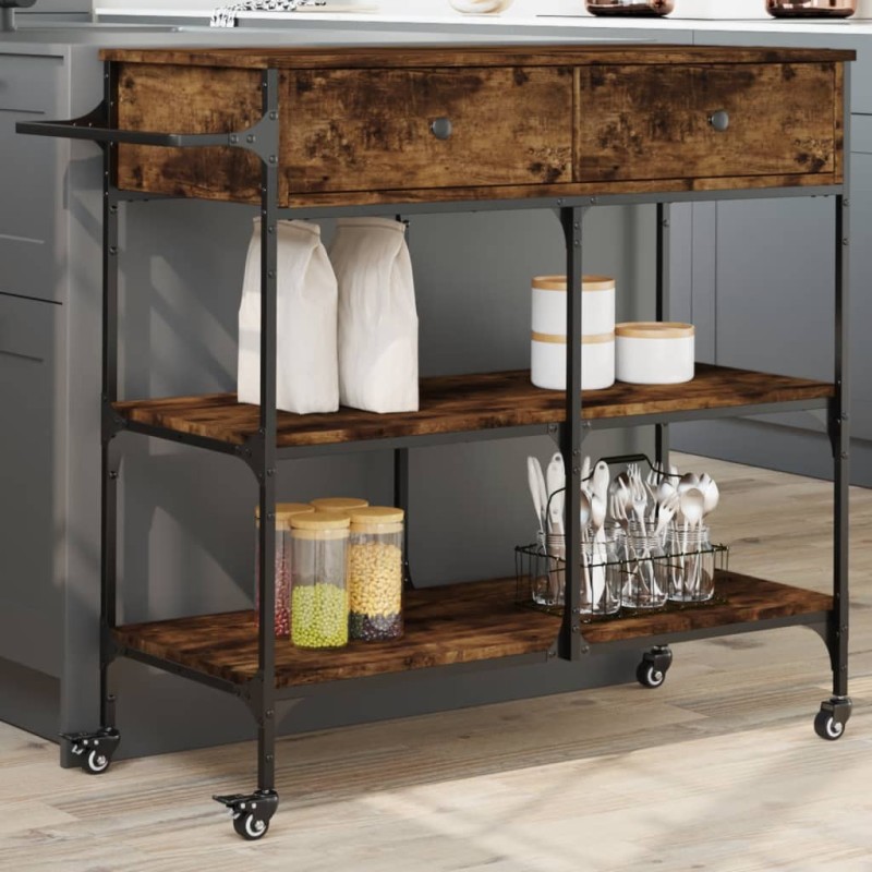 vidaXL Küchenwagen Räuchereiche 105x42x95 cm Holzwerkstoff vidaXL Küchenwagen Räuchereiche 105x42x95 cm Holzwerkstoff
