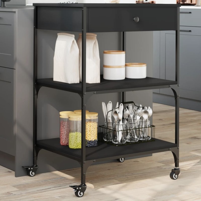 vidaXL Küchenwagen Schwarz 60x48x89,5 cm Holzwerkstoff vidaXL Küchenwagen Schwarz 60x48x89,5 cm Holzwerkstoff
