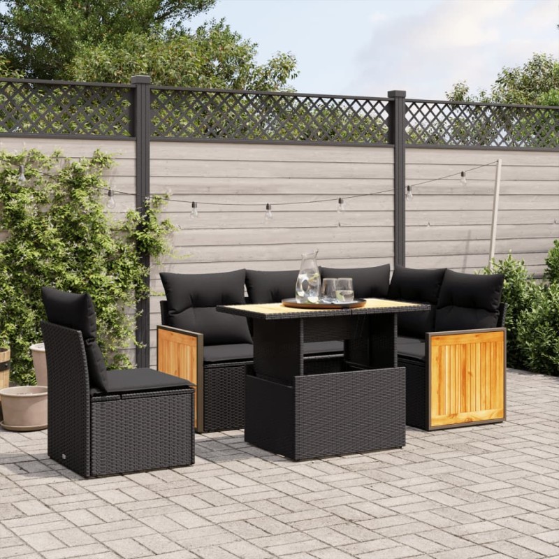 vidaXL 6-tlg. Garten-Sofagarnitur mit Kissen Schwarz Poly Rattan vidaXL 6-tlg. Garten-Sofagarnitur mit Kissen Schwarz Poly Rattan