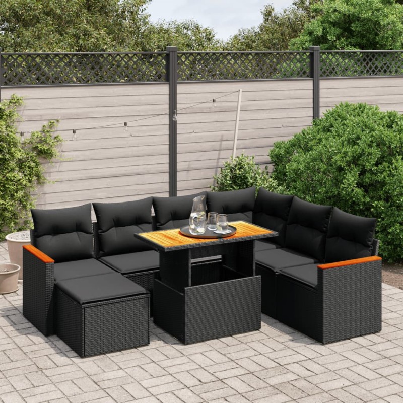 vidaXL 8-tlg. Garten-Sofagarnitur mit Kissen Schwarz Poly Rattan vidaXL 8-tlg. Garten-Sofagarnitur mit Kissen Schwarz Poly Rattan