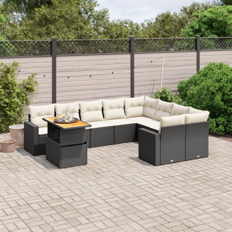 vidaXL 10-tlg. Garten-Sofagarnitur mit Kissen Schwarz Poly Rattan vidaXL 10-tlg. Garten-Sofagarnitur mit Kissen Schwarz Poly Rattan