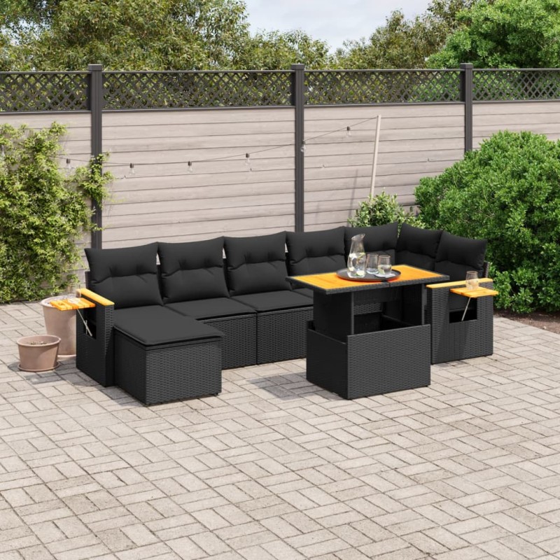 vidaXL 8-tlg. Garten-Sofagarnitur mit Kissen Schwarz Poly Rattan vidaXL 8-tlg. Garten-Sofagarnitur mit Kissen Schwarz Poly Rattan