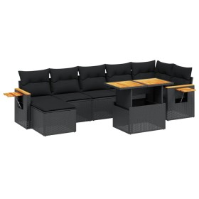 vidaXL 8-tlg. Garten-Sofagarnitur mit Kissen Schwarz Poly Rattan