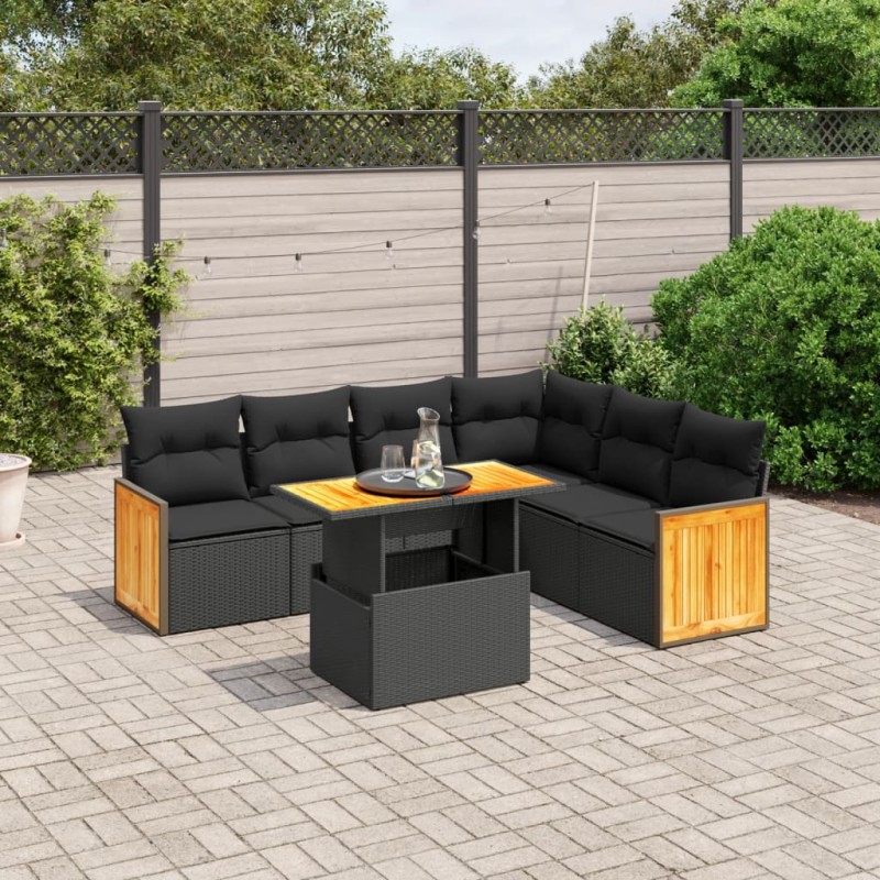 vidaXL 7-tlg. Garten-Sofagarnitur mit Kissen Schwarz Poly Rattan vidaXL 7-tlg. Garten-Sofagarnitur mit Kissen Schwarz Poly Rattan