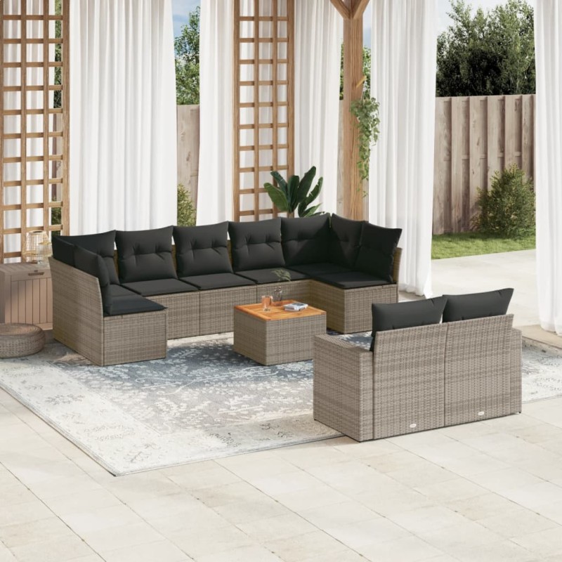 vidaXL 10-tlg. Garten-Sofagarnitur mit Kissen Grau Poly Rattan vidaXL 10-tlg. Garten-Sofagarnitur mit Kissen Grau Poly Rattan