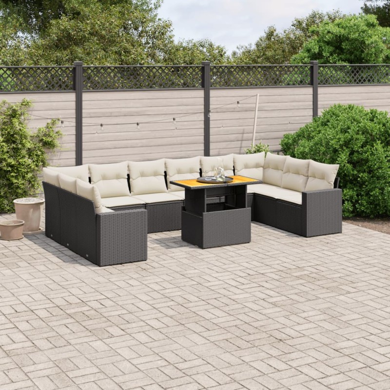 vidaXL 11-tlg. Garten-Sofagarnitur mit Kissen Schwarz Poly Rattan vidaXL 11-tlg. Garten-Sofagarnitur mit Kissen Schwarz Poly Rattan