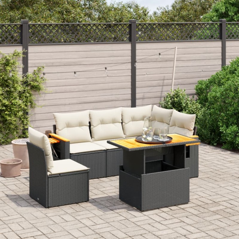 vidaXL 6-tlg. Garten-Sofagarnitur mit Kissen Schwarz Poly Rattan vidaXL 6-tlg. Garten-Sofagarnitur mit Kissen Schwarz Poly Rattan