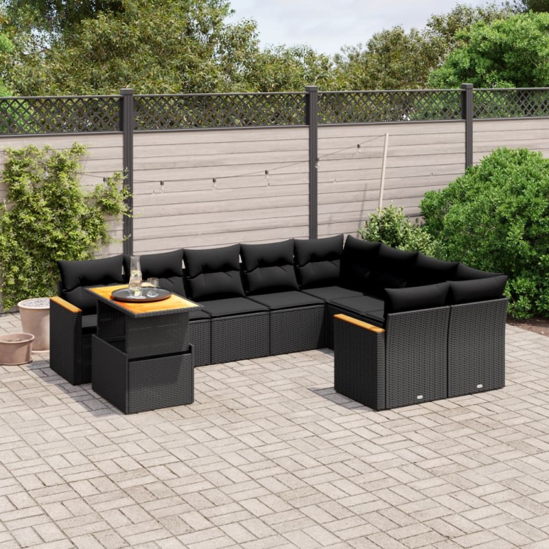 vidaXL 10-tlg. Garten-Sofagarnitur mit Kissen Schwarz Poly Rattan vidaXL 10-tlg. Garten-Sofagarnitur mit Kissen Schwarz Poly Rattan