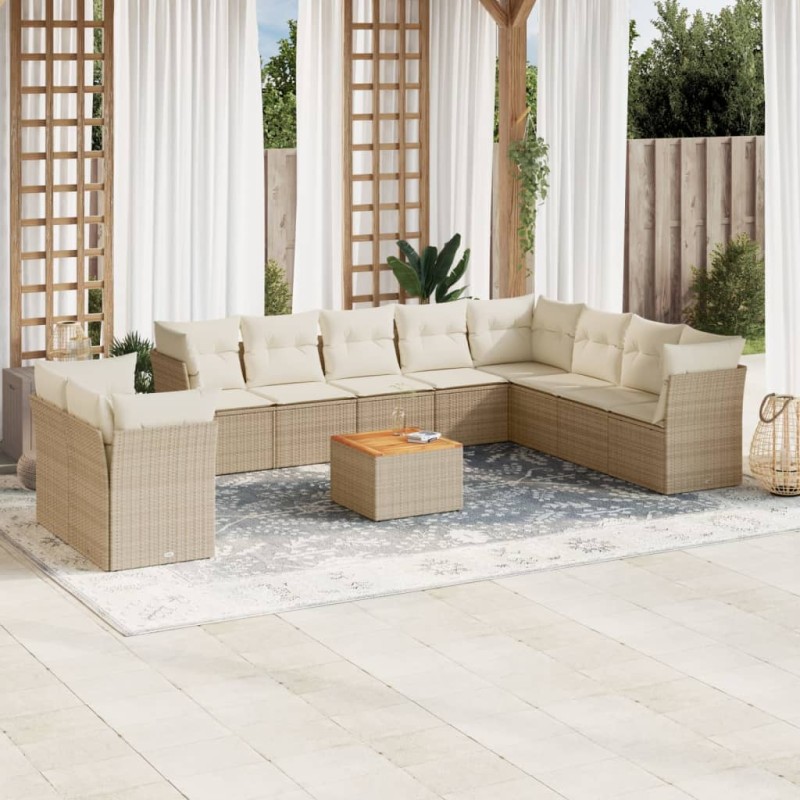 vidaXL 11-tlg. Garten-Sofagarnitur mit Kissen Beige Poly Rattan vidaXL 11-tlg. Garten-Sofagarnitur mit Kissen Beige Poly Rattan