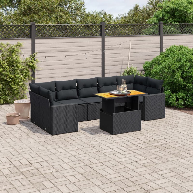 vidaXL 8-tlg. Garten-Sofagarnitur mit Kissen Schwarz Poly Rattan vidaXL 8-tlg. Garten-Sofagarnitur mit Kissen Schwarz Poly Rattan
