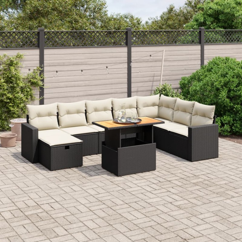 vidaXL 9-tlg. Garten-Sofagarnitur mit Kissen Schwarz Poly Rattan vidaXL 9-tlg. Garten-Sofagarnitur mit Kissen Schwarz Poly Rattan