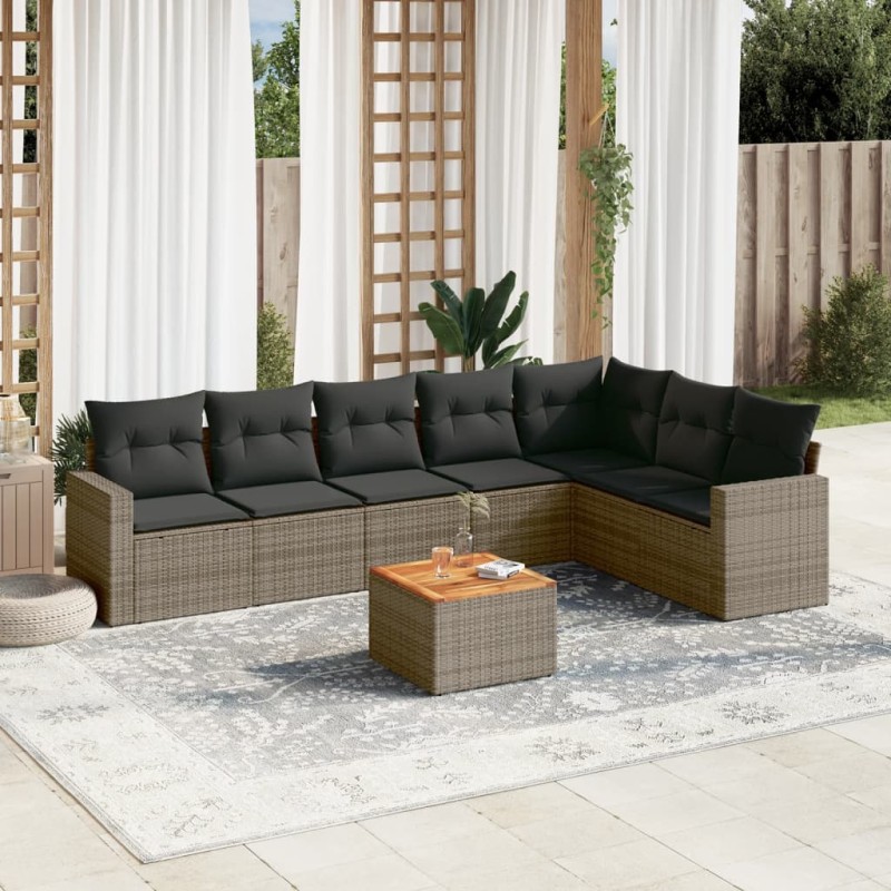 vidaXL 8-tlg. Garten-Sofagarnitur mit Kissen Grau Poly Rattan vidaXL 8-tlg. Garten-Sofagarnitur mit Kissen Grau Poly Rattan