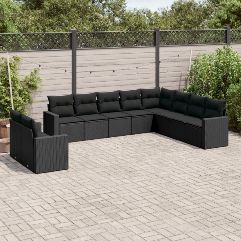 vidaXL 10-tlg. Garten-Sofagarnitur mit Kissen Schwarz Poly Rattan vidaXL 10-tlg. Garten-Sofagarnitur mit Kissen Schwarz Poly Rattan