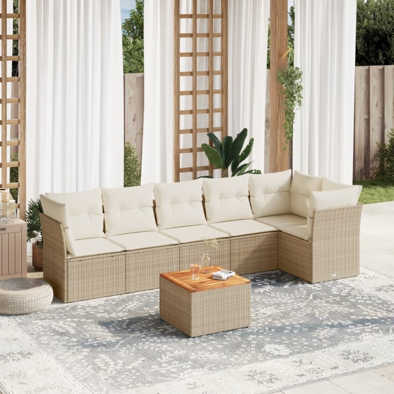 vidaXL 7-tlg. Garten-Sofagarnitur mit Kissen Beige Poly Rattan vidaXL 7-tlg. Garten-Sofagarnitur mit Kissen Beige Poly Rattan