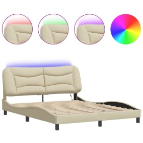 vidaXL Bettgestell mit LED Creme 160x200 cm Stoff