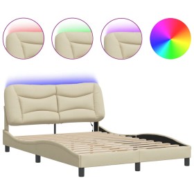 vidaXL Bettgestell mit LED Creme 140x200 cm Stoff
