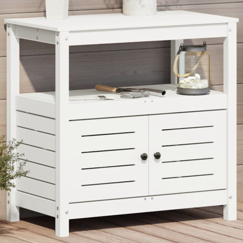 vidaXL Pflanztisch mit Ablagen Weiß 82,5x45x81 cm Massivholz Kiefer vidaXL Pflanztisch mit Ablagen Weiß 82,5x45x81 cm Massivholz Kiefer