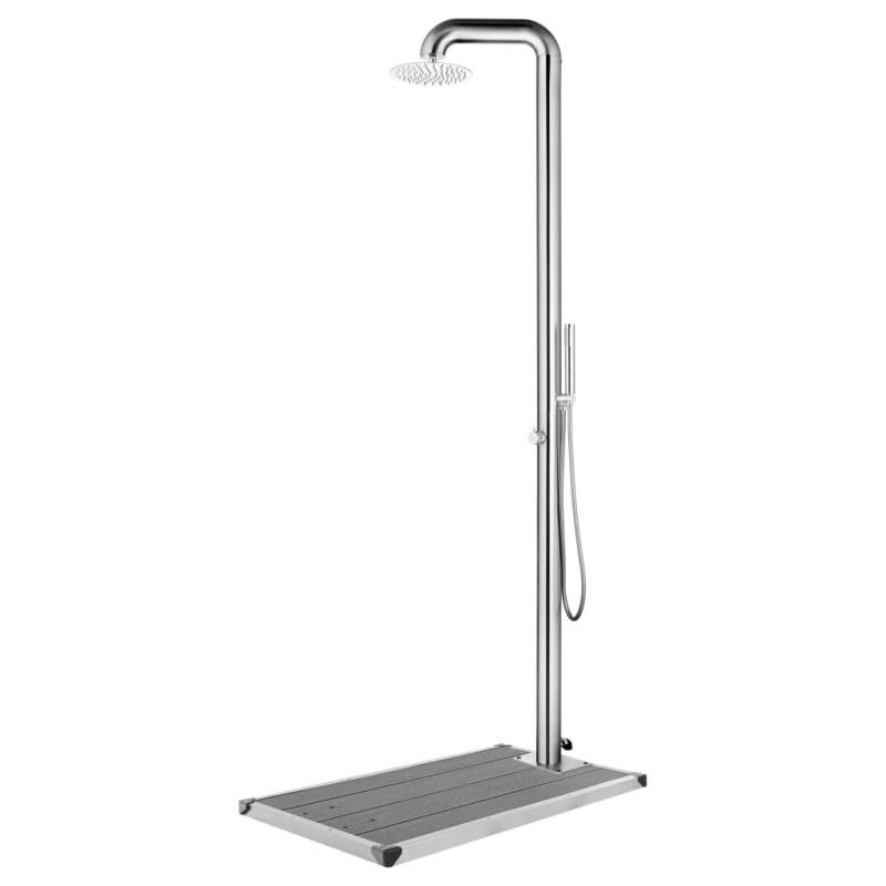 vidaXL Gartendusche mit Grauer Bodenplatte 230 cm Edelstahl vidaXL Gartendusche mit Grauer Bodenplatte 230 cm Edelstahl