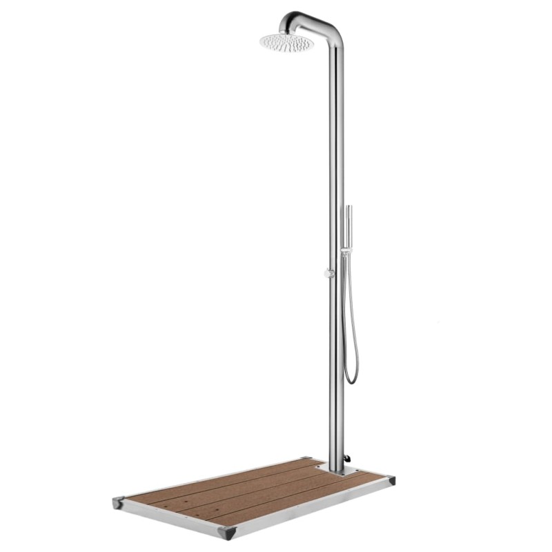 vidaXL Gartendusche mit Brauner Bodenplatte 230 cm Edelstahl vidaXL Gartendusche mit Brauner Bodenplatte 230 cm Edelstahl