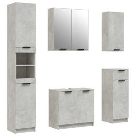 vidaXL 5-tlg. Badmöbel-Set Betongrau Holzwerkstoff