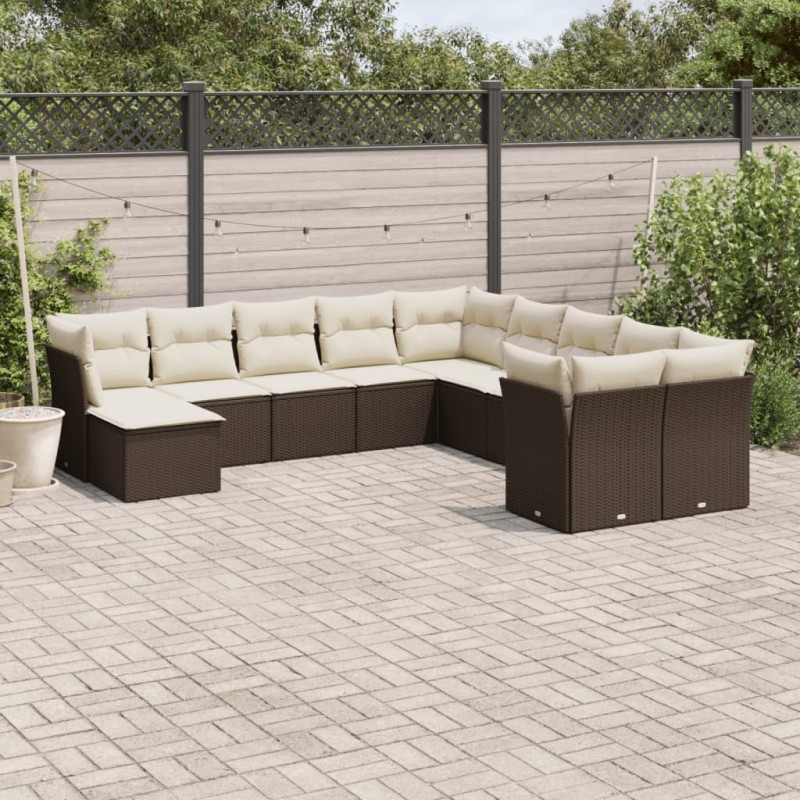 vidaXL 11-tlg. Garten-Sofagarnitur mit Kissen Braun Poly Rattan vidaXL 11-tlg. Garten-Sofagarnitur mit Kissen Braun Poly Rattan