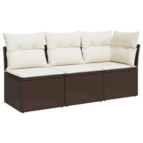vidaXL Gartensofa mit Kissen 3-Sitzer Braun Poly Rattan