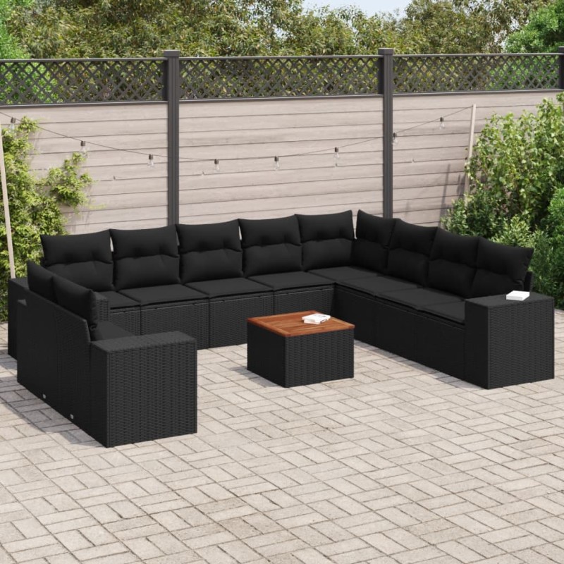 vidaXL 11-tlg. Garten-Sofagarnitur mit Kissen Schwarz Poly Rattan vidaXL 11-tlg. Garten-Sofagarnitur mit Kissen Schwarz Poly Rattan