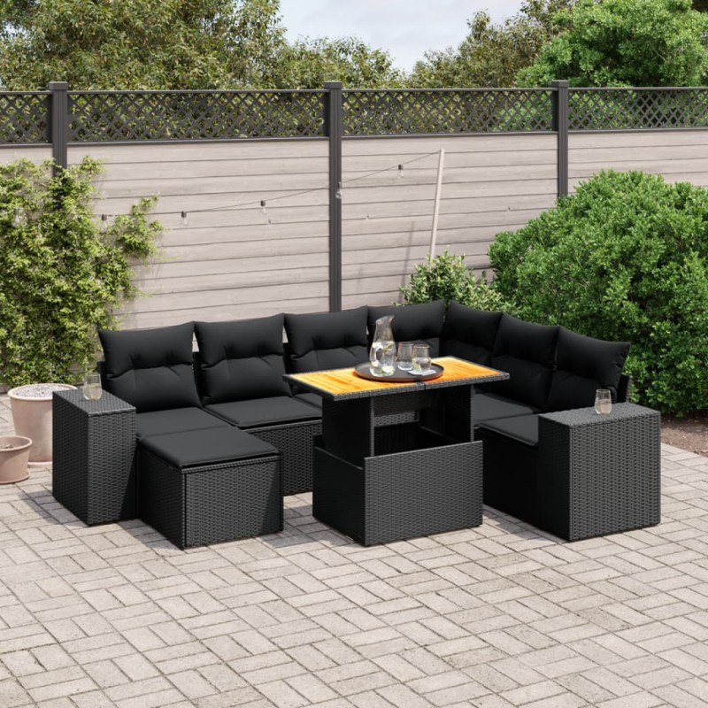 vidaXL 8-tlg. Garten-Sofagarnitur mit Kissen Schwarz Poly Rattan vidaXL 8-tlg. Garten-Sofagarnitur mit Kissen Schwarz Poly Rattan