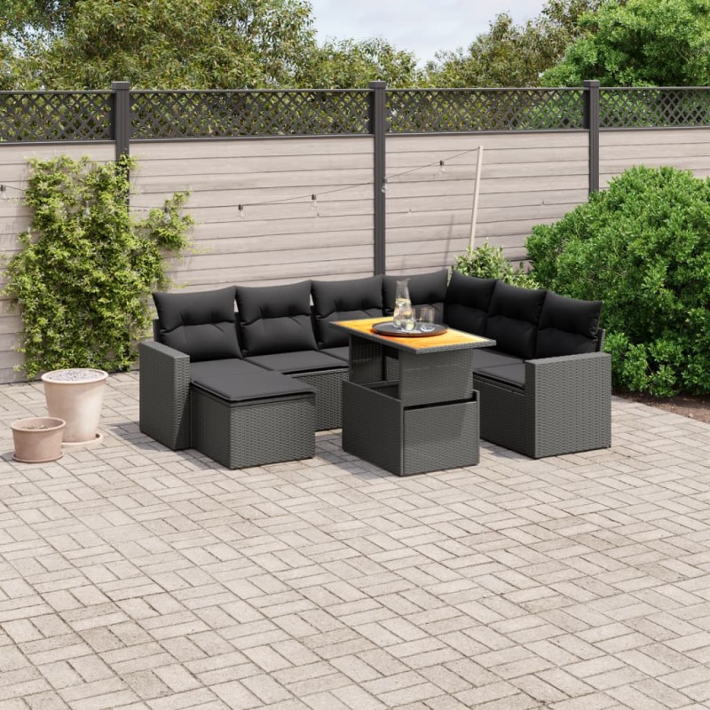 vidaXL 8-tlg. Garten-Sofagarnitur mit Kissen Schwarz Poly Rattan vidaXL 8-tlg. Garten-Sofagarnitur mit Kissen Schwarz Poly Rattan
